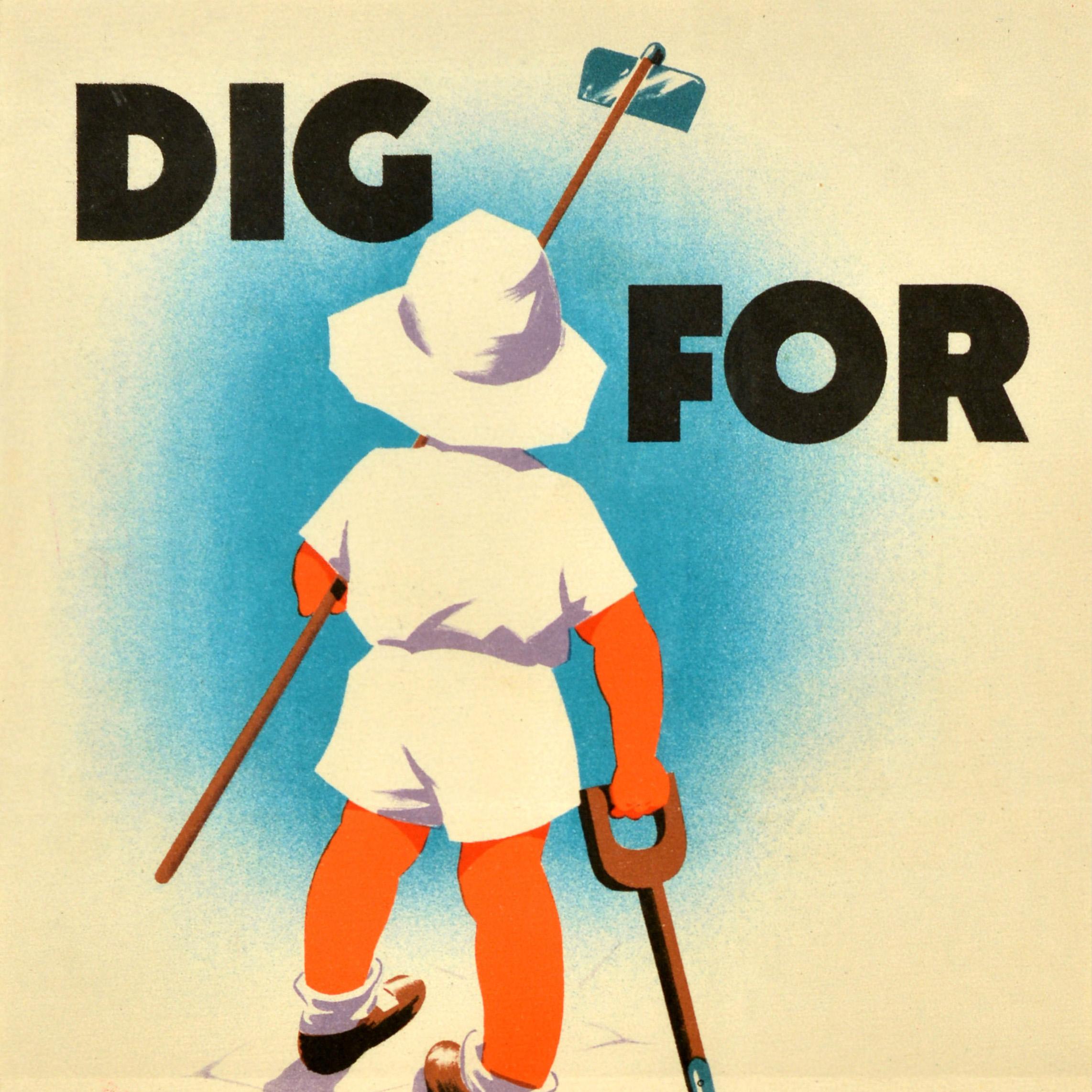 Original Vintage War Home Front Propaganda Poster Dig For Victory Child WWII UK - Beige Print by Unknown