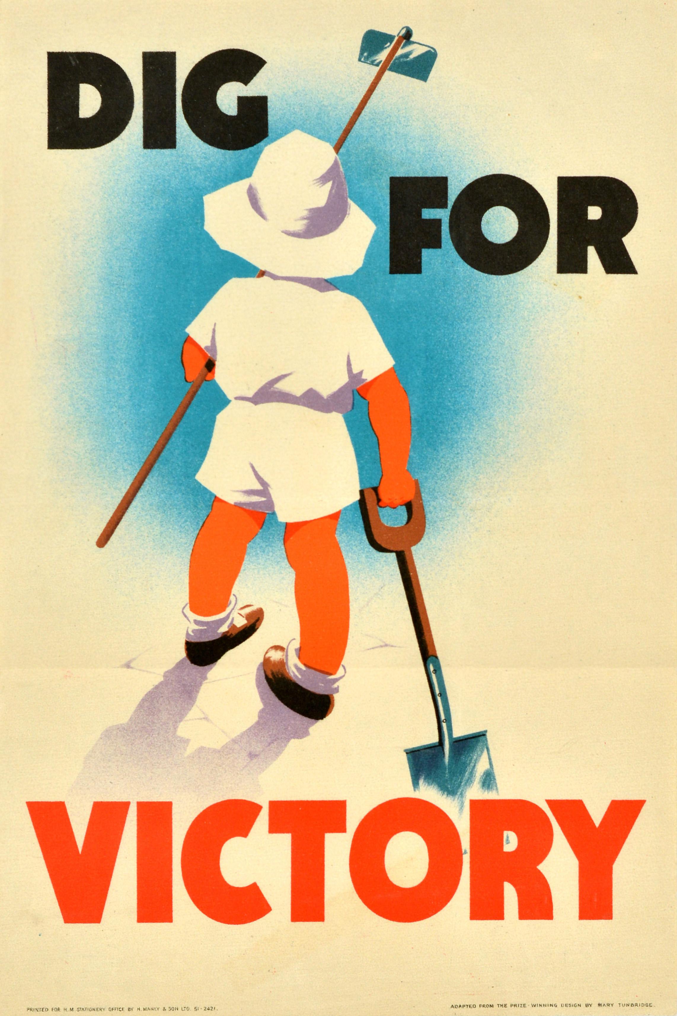 Unknown Print – Original Vintage- Propagandaplakat „War Home Front“, Propagandaplakat „ Dig For Victory Child“, UK, Zweiter Weltkrieg