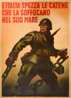 Affiche de guerre d'origine italienne brisant des chaînes qui attirent son soldat de la Seconde Guerre mondiale