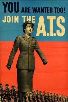 Original Vintage War Poster Join The ATS You Are Wanted Too WWII British Army