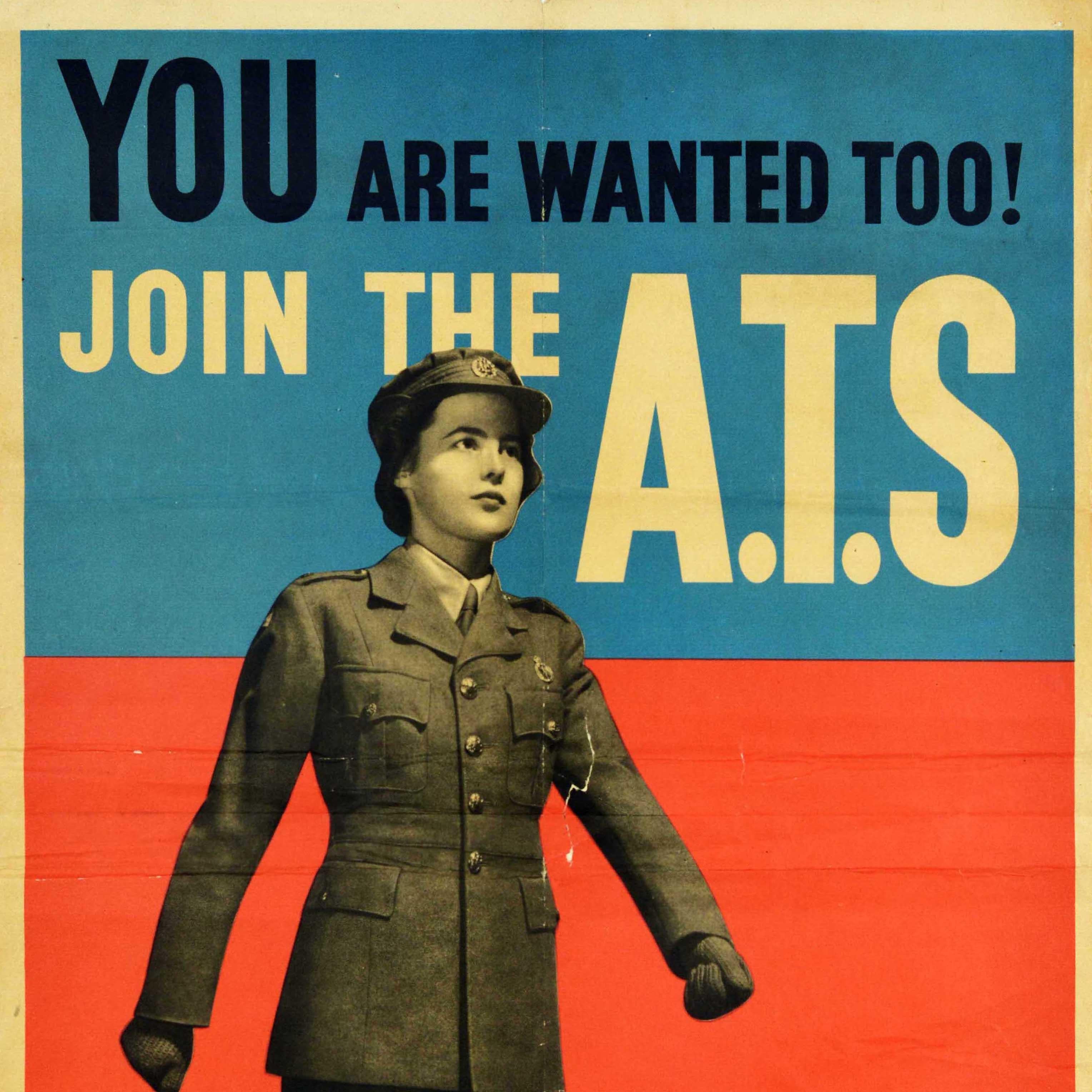 Original Vintage Cartel de Guerra Join The ATS You Are Wanted Too WWII British Army - Print Negro de Unknown