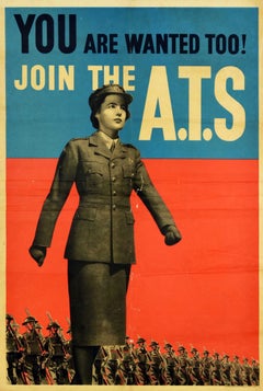 Original Vintage War Poster Join The ATS You Are Wanted Too WWII British Army (Rejoignez les ATS, vous êtes les bienvenus)