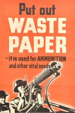 Original Vintage War Poster Put Out Waste Paper Recycle WWII Home Front Canada