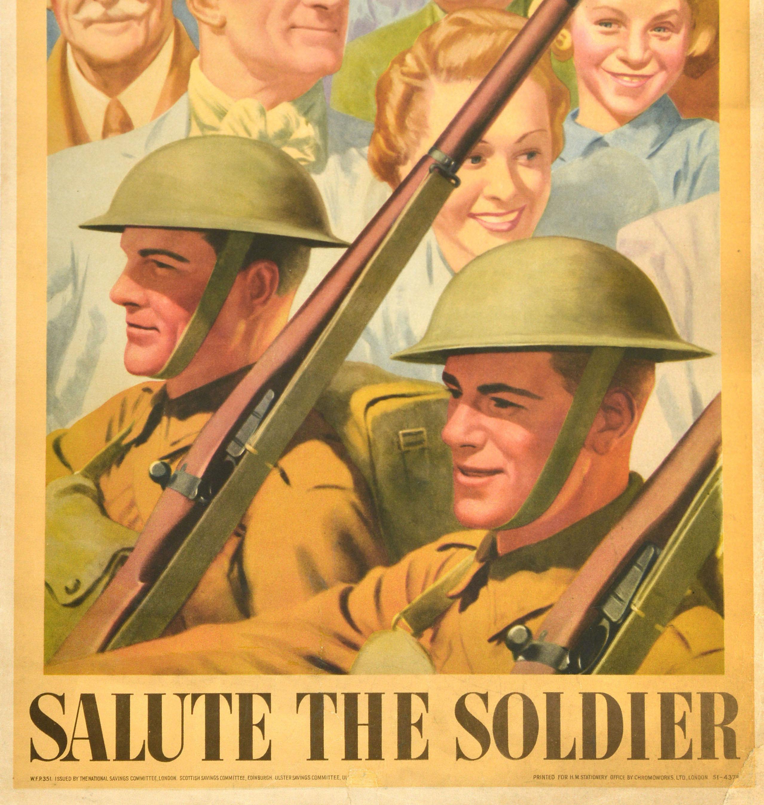 Original Vintage War Poster Salute The Soldier WWII National Savings Home Front For Sale 1