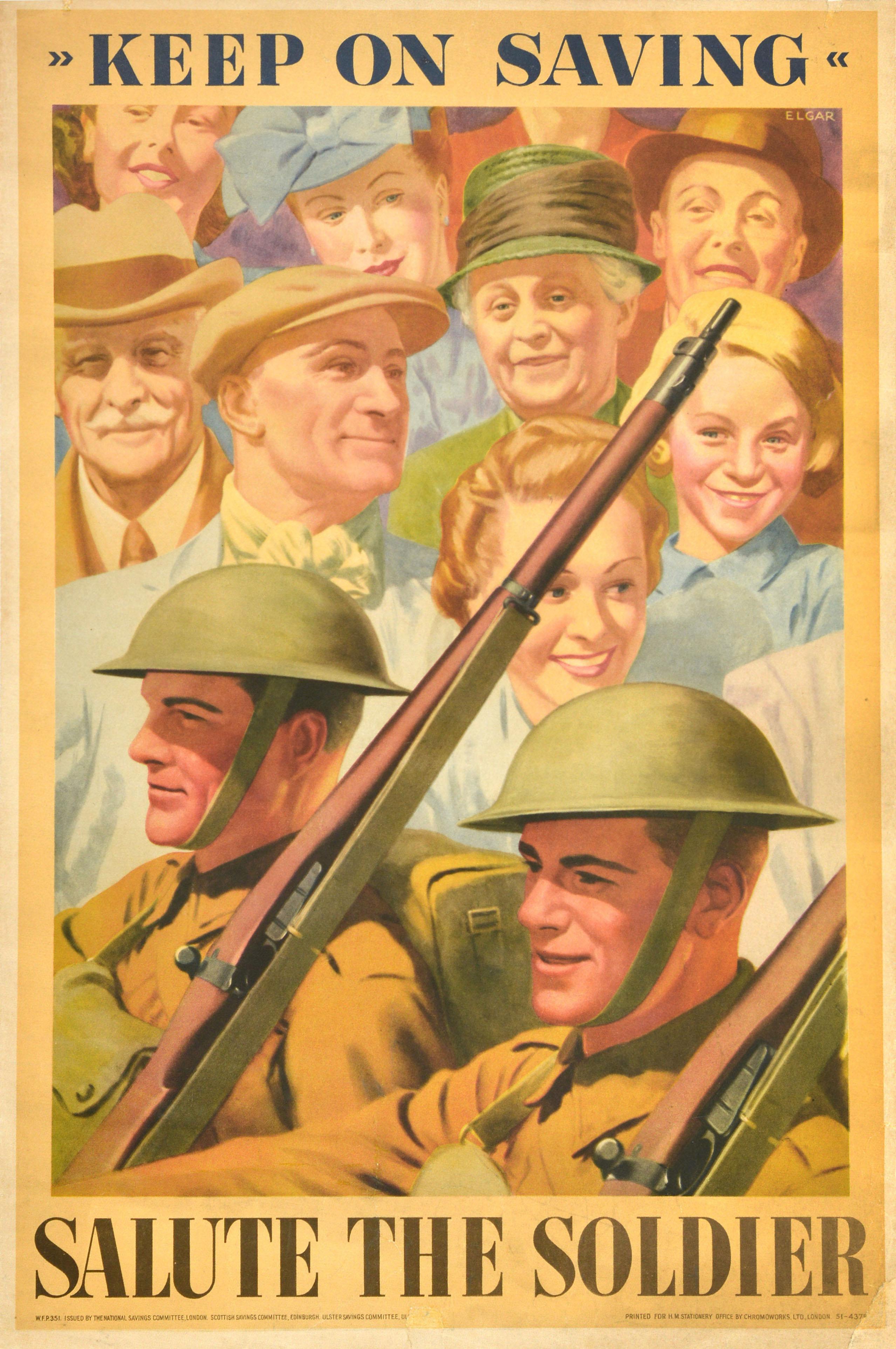 Unknown Print - Original Vintage War Poster Salute The Soldier WWII National Savings Home Front