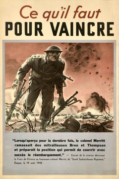 Original Vintage War Poster What It Takes To Win WWII Colonel Merritt Dieppe