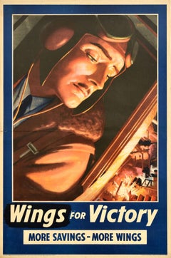 Original Vintage Cartel de Guerra Alas Para la Victoria Más Ahorro Más Alas Segunda Guerra Mundial RAF