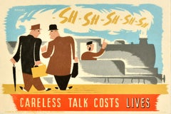Original Vintage War Propaganda Poster Careless Talk Costs Lives WWII Train Shh