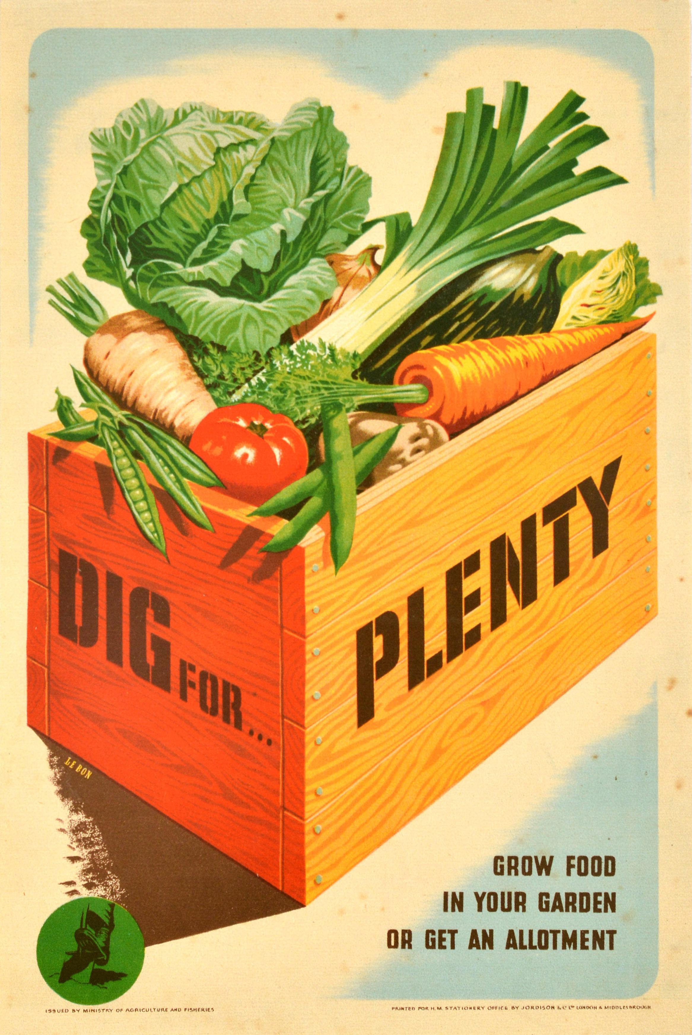 Print Unknown - Affiche de propagande de guerre originale Dig for Plenty de la Seconde Guerre mondiale, nourrissant dans le jardin