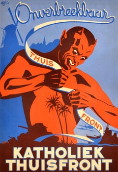 Original Vintage War Propaganda Poster Onverbreekbaar Katholiek Thuisfront WWII