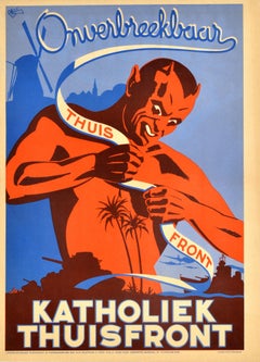 Affiche de propagande de guerre originale Onverbreekbaar Katholek Thuisfront de la Seconde Guerre mondiale