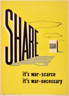 Original Vintage Krieg Propaganda-Poster, „ Share Sugar“, WWII, Modernismus, US-Rationing, Original