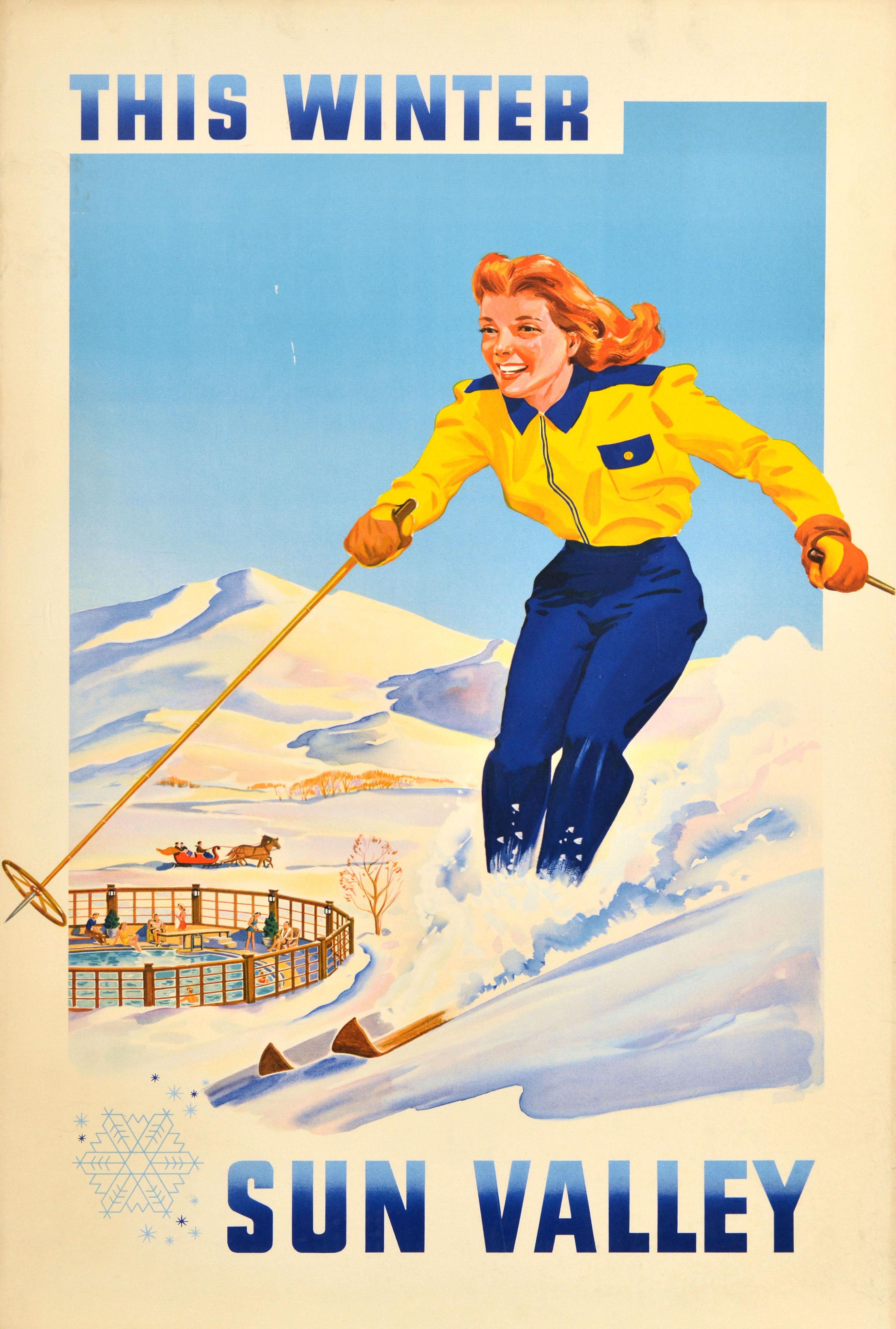 Unknown Print - Original Vintage Winter Ski Sports Travel Poster This Winter Sun Valley Idaho