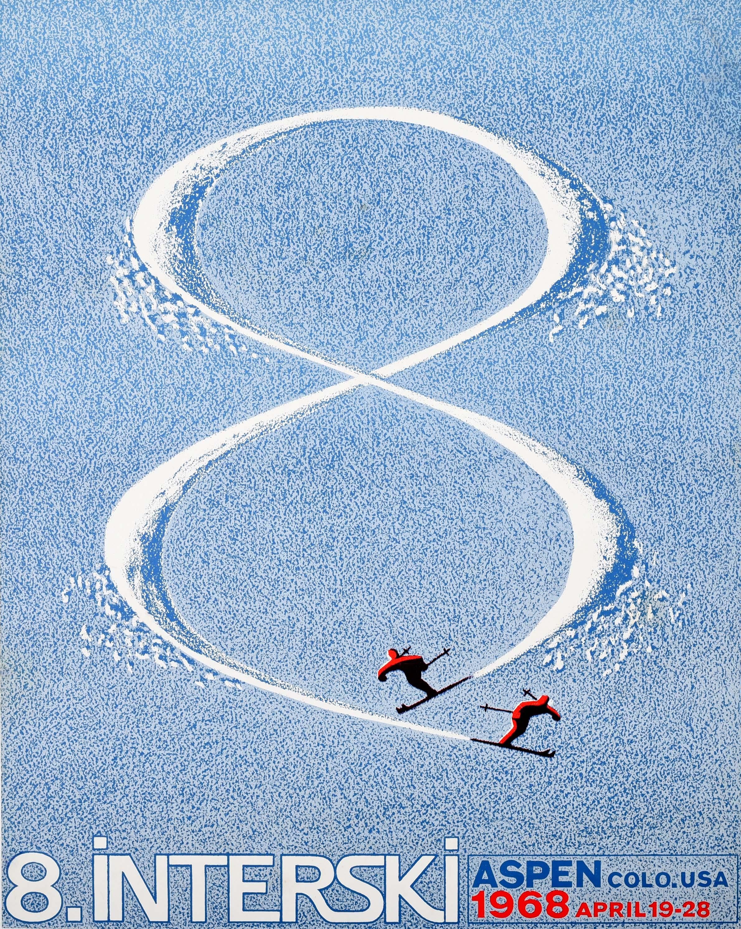 Unknown Print - Original Vintage Winter Sport Poster Aspen Ski Colorado USA 1968 Interski Skiing