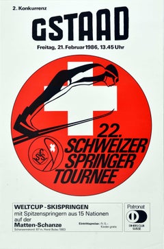 Original Vintage Winter Sport Poster Gstaad Schweizer Springer Tournee Ski Jump