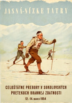 Original Vintage Winter Sport Poster Jasna Tatry Low Tatras Cross Country Skiing