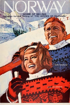 Poster d'epoca originale sugli sport invernali Norvegia, patria degli eroi dello sci di Telemark