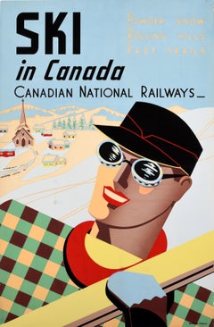 Original Vintage Winter Sport Poster Ski In Canada Canadian National Railways