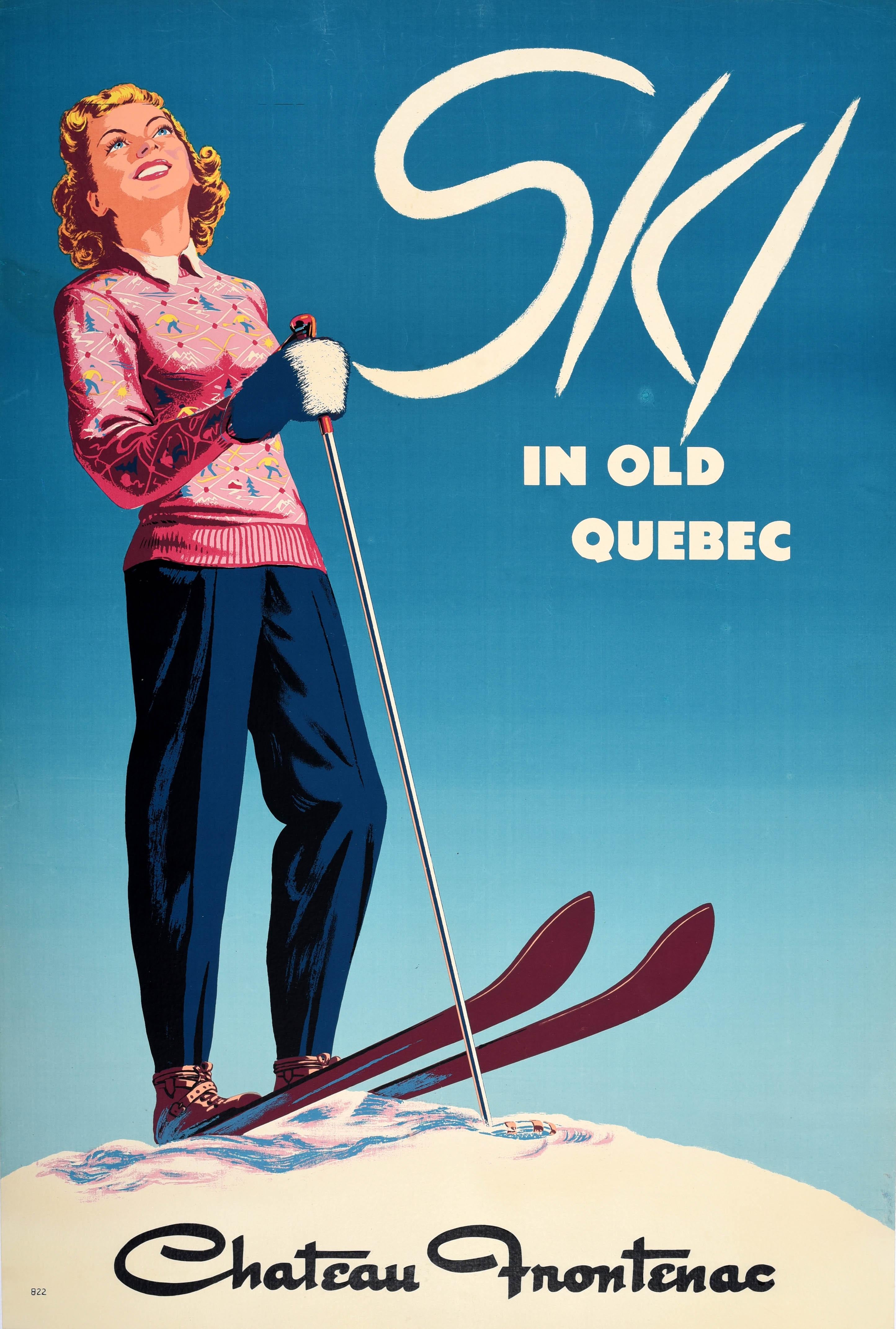 Unknown Print - Original Vintage Winter Sport Poster Ski Old Quebec Chateau Frontenac Canada