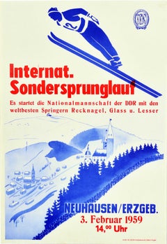Original Vintage Winter Sport Poster Sprunglauf Neuhasen Ore Mountains Ski Jump