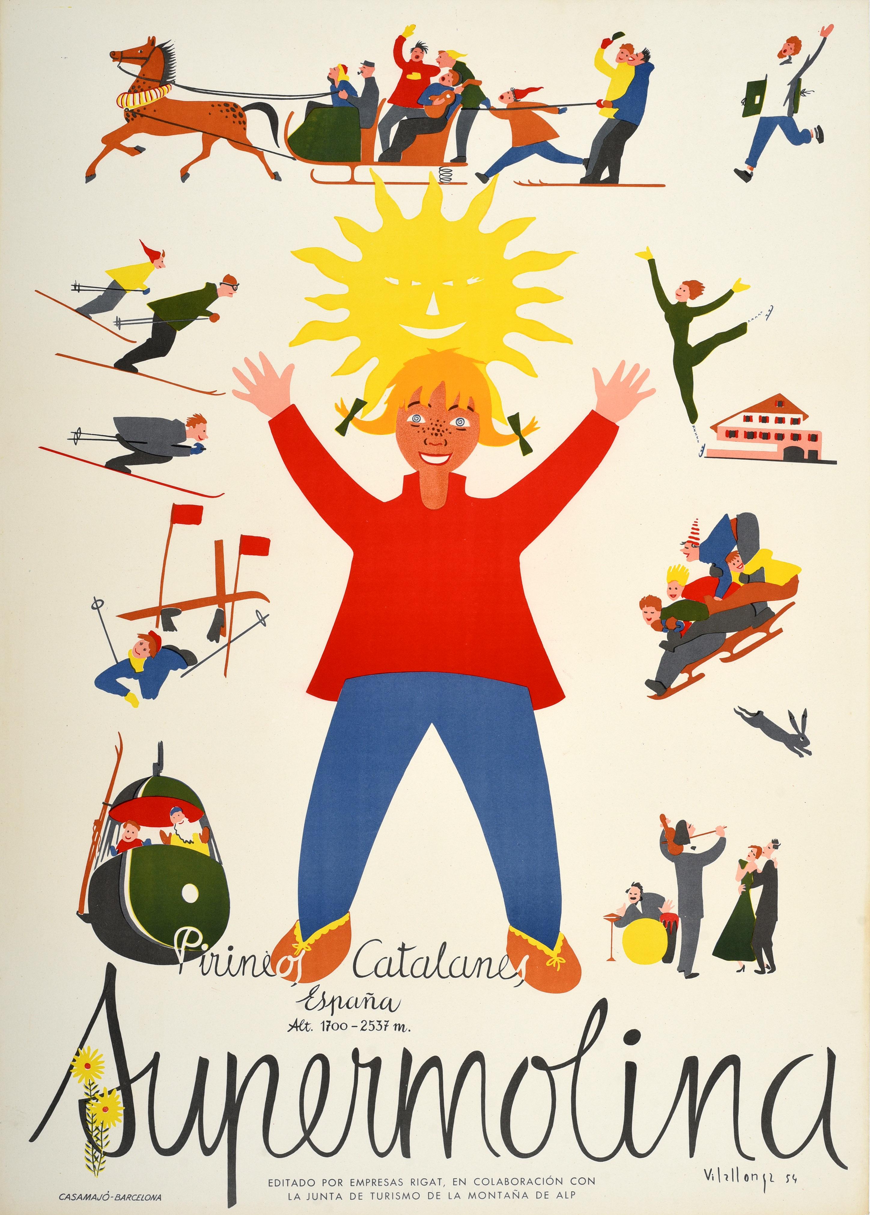 Unknown Print - Original Vintage Winter Sport Poster Supermolina Ski Spain Catalan Pyrenees Art