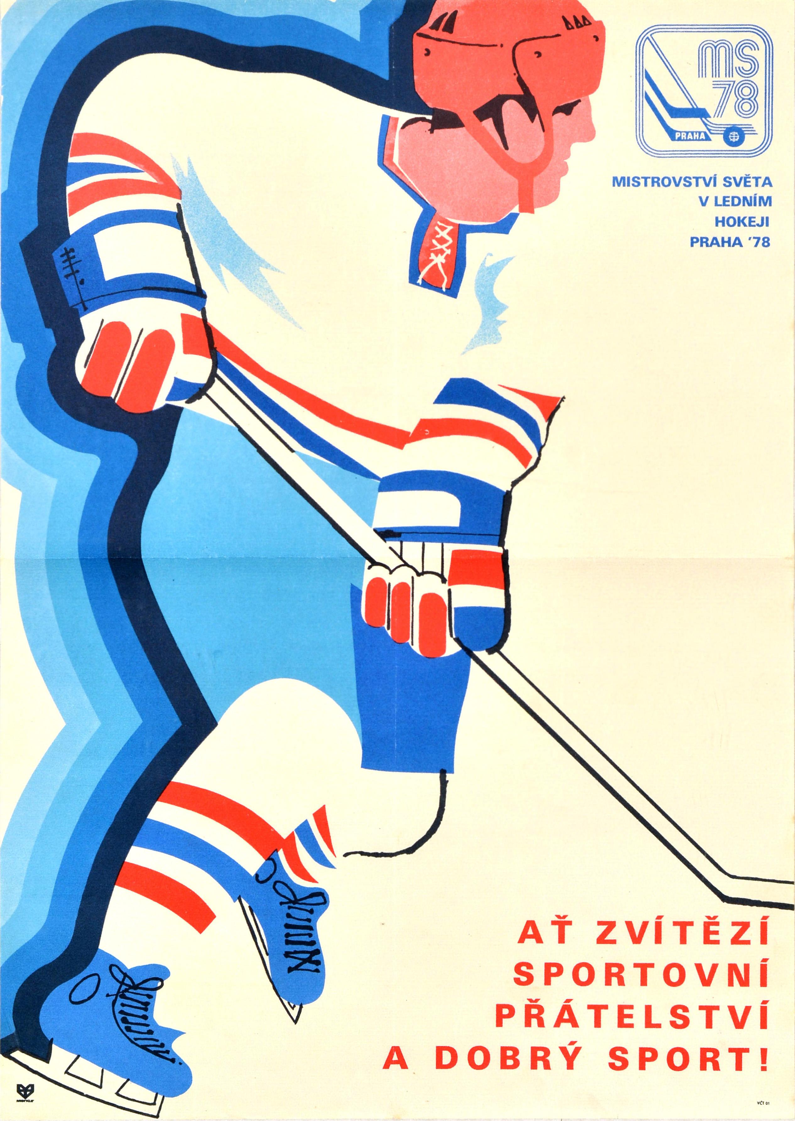 Print Unknown - Affiche rétro originale du championnat mondial de hockey sur glace de Prague 78