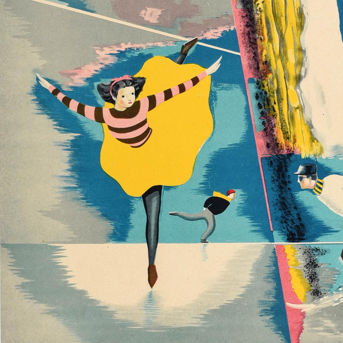 Affiche rétro originale de voyage en chemin de fer, Japon, Ski, Skating Sunshine - Print de Unknown