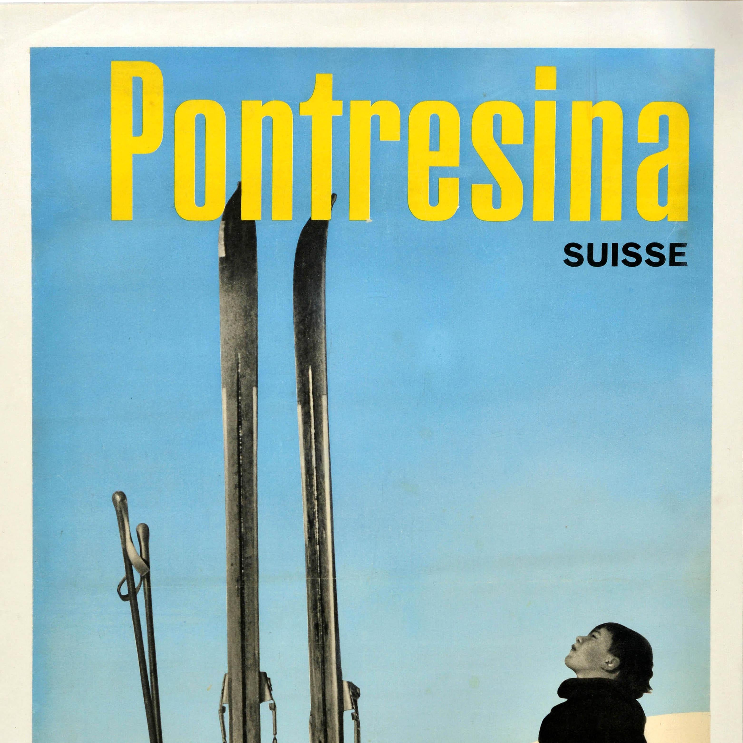 Poster originale d'epoca sugli sport invernali Pontresina Svizzera Resort - Print Grigio di Unknown