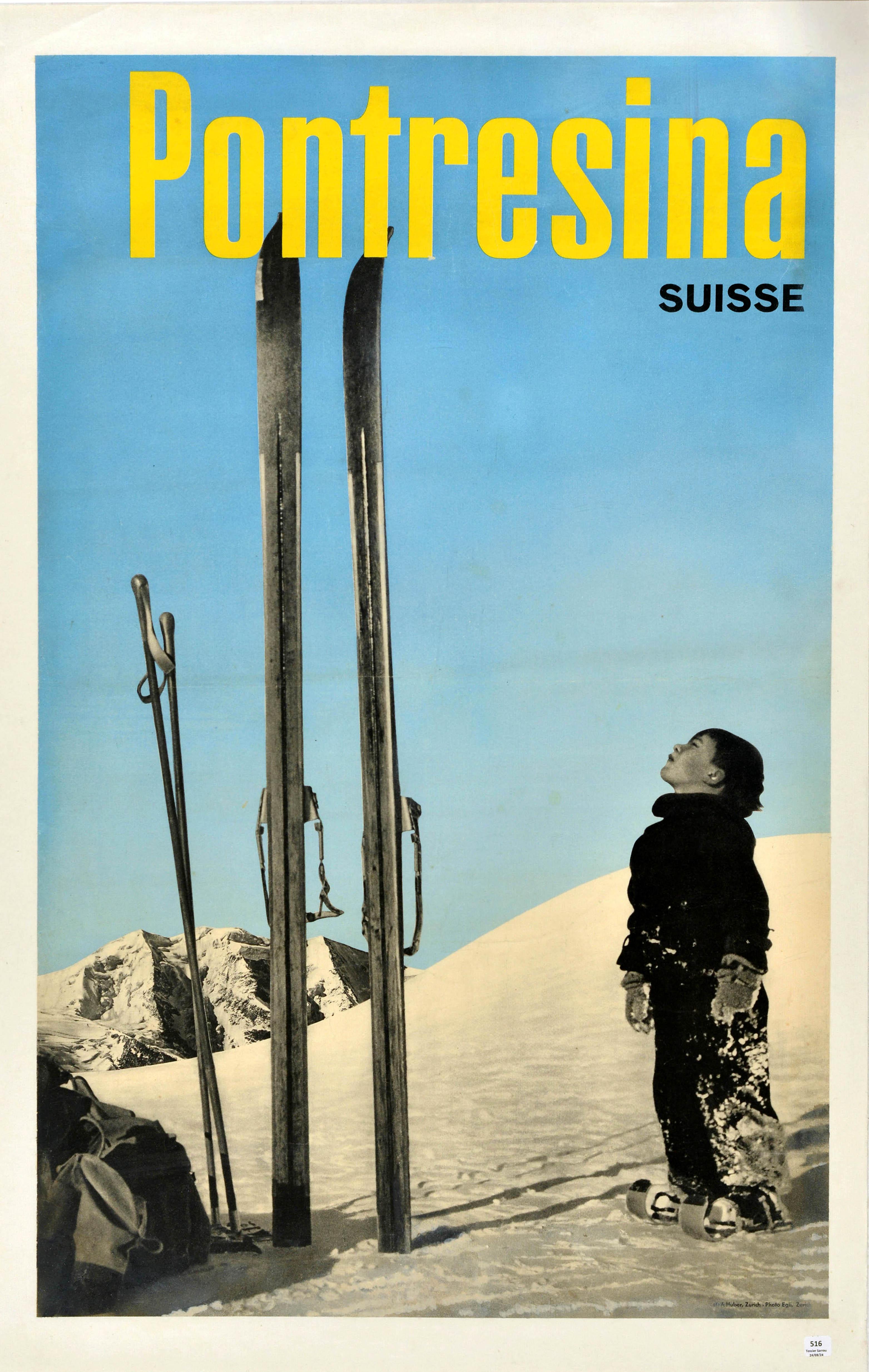Print di Unknown - Poster originale d'epoca sugli sport invernali Pontresina Svizzera Resort