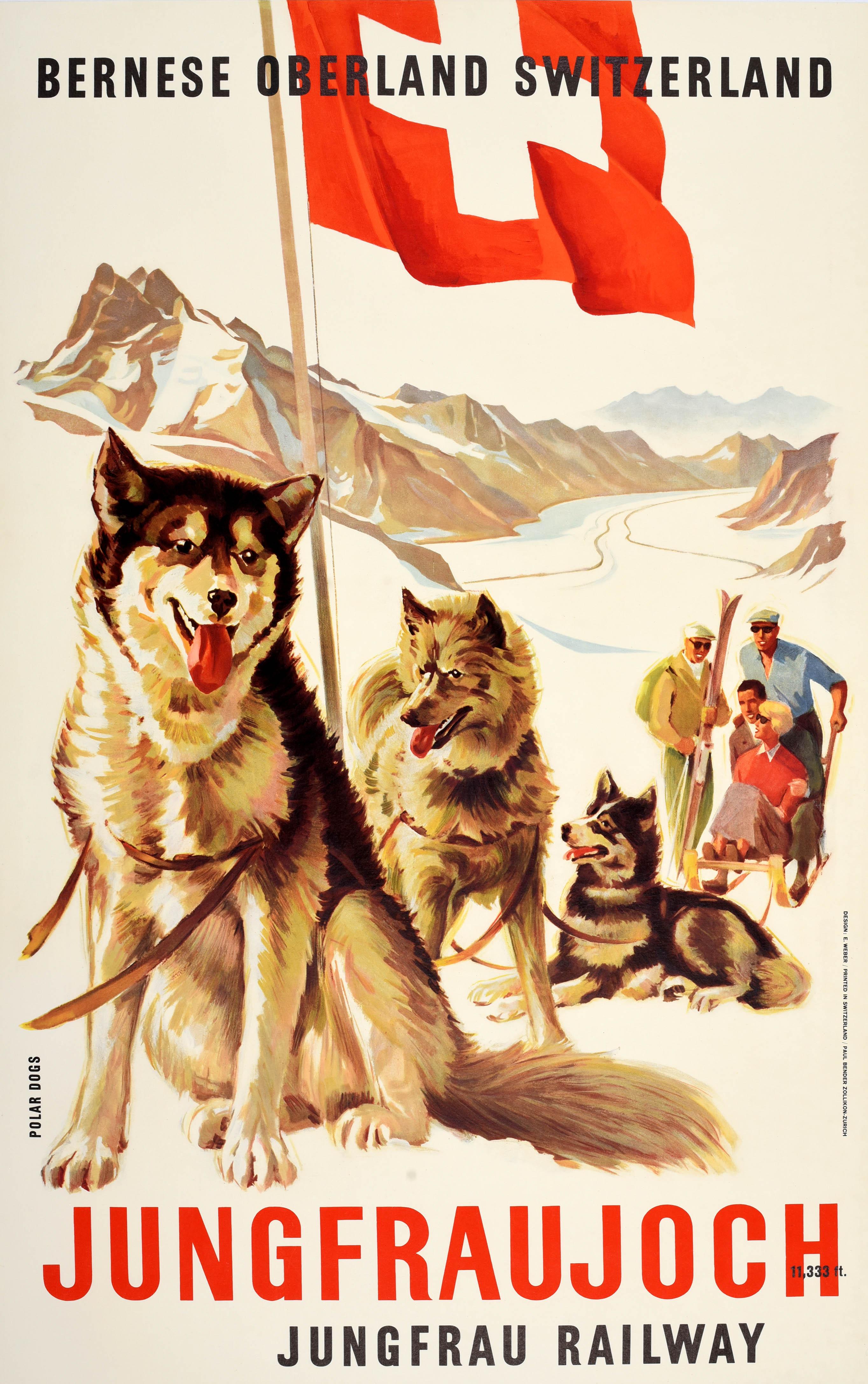Unknown Print - Original Vintage Winter Sport Travel Poster Jungfraujoch Jungfrau Railway Husky