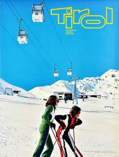  Original Vintage Winter Travel Poster Tirol Austria Ski Lift Skiing Resort Snow