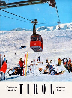 Poster di viaggio invernale originale d'epoca Tirol Autriche Austria Ascensore sciistico Fotografia