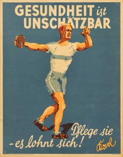 Original Vintage Work Motivation Poster Gesundheit Health Priceless Quote Sport