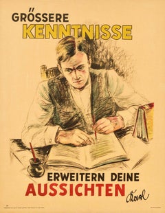Original Vintage Work Motivation Poster Grossere Kenntnisse More Knowledge Quote