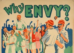 Original Vintage Work Motivation Poster Why Envy Bill Jones Cricket Sport Design