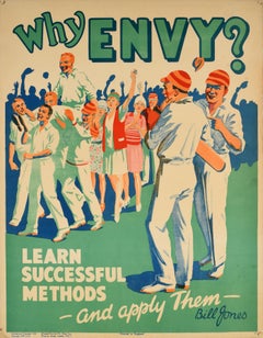 Poster originale d'epoca per la motivazione al lavoro Perché l'invidia Bill Jones Cricket Sport Design