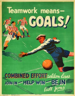 Affiche rétro originale de motivation sur le lieu de travail, « Teamwork Means Goals », Football, Sport