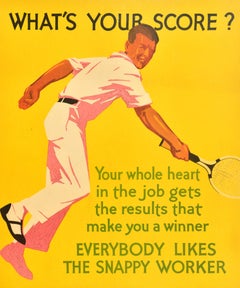 Original Vintage Workplace Motivation Poster What's Your Score Tennis Work
