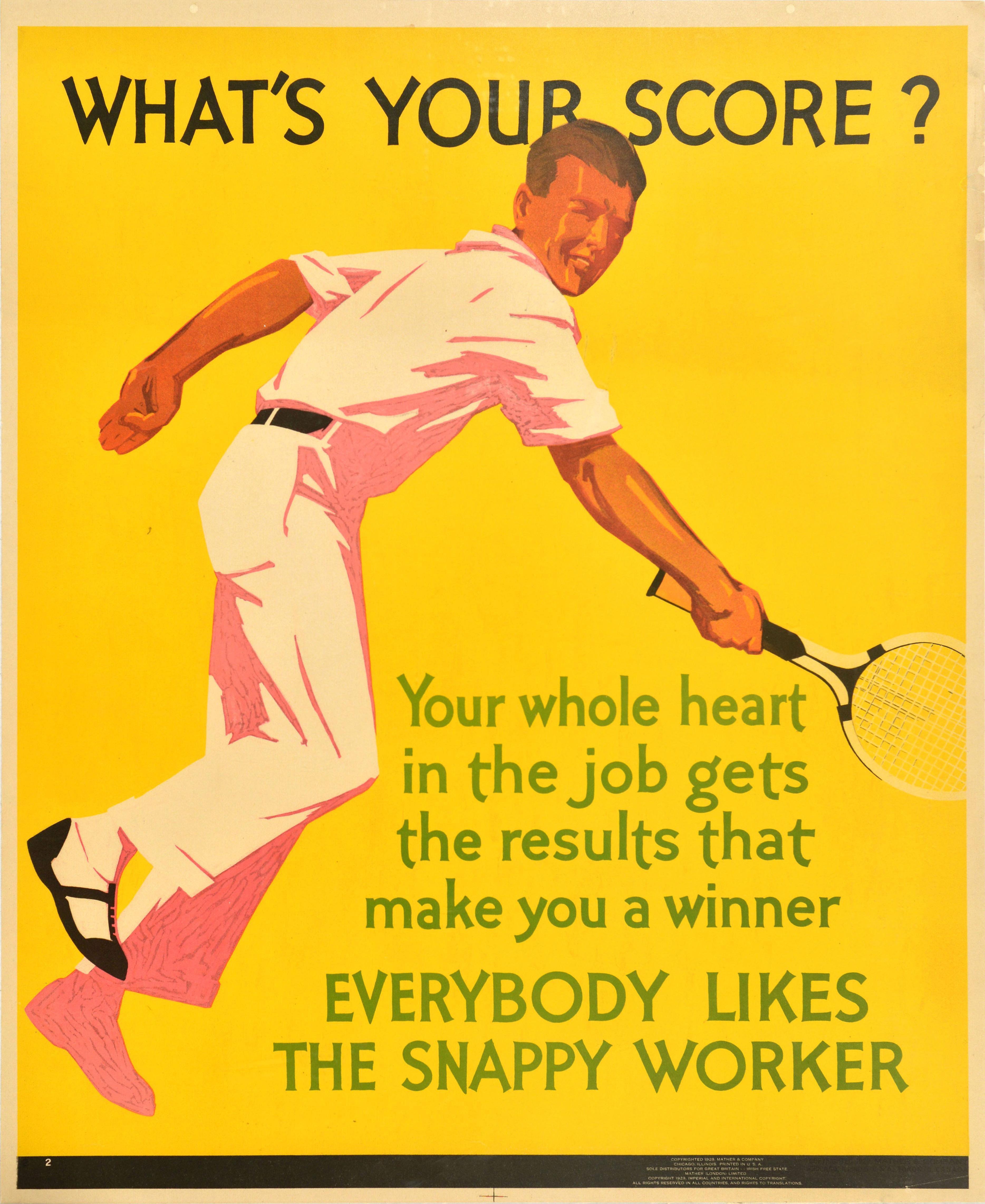 Print di Unknown - Poster originale d'epoca per la motivazione sul posto di lavoro What's Your Score Tennis Work