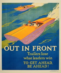 Original Vintage Workplace Motivational Poster Out In Front Leaders Speed Boat