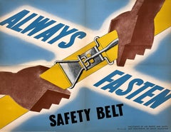 Cartel original de época de la Segunda Guerra Mundial para pilotos - Abróchate siempre el cinturón de seguridad