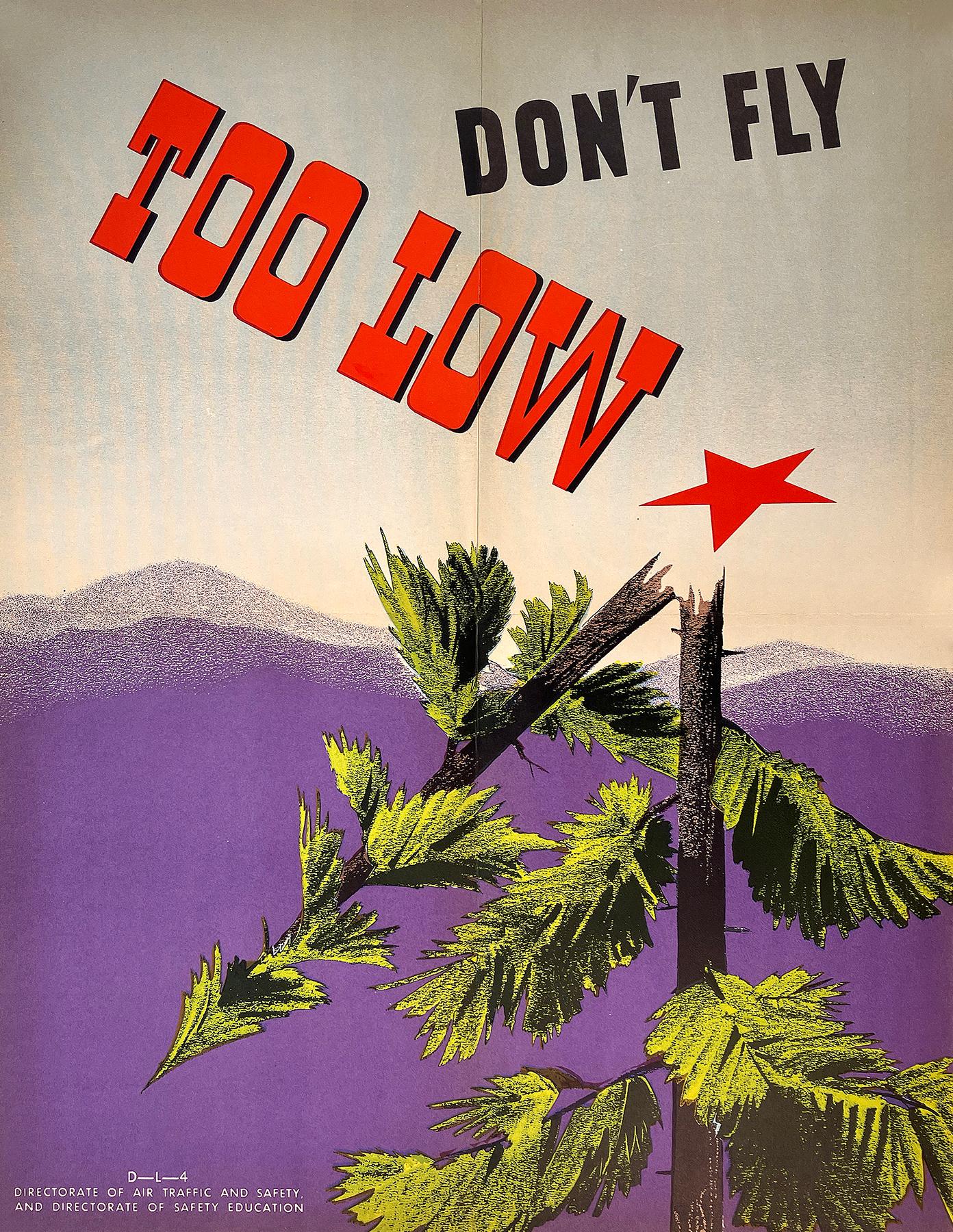 Cartel original de época de la Segunda Guerra Mundial para pilotos - No vueles demasiado bajo - Print de Unknown