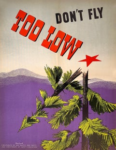 Poster originale d'epoca della Seconda Guerra Mondiale per i piloti - Non volare troppo basso
