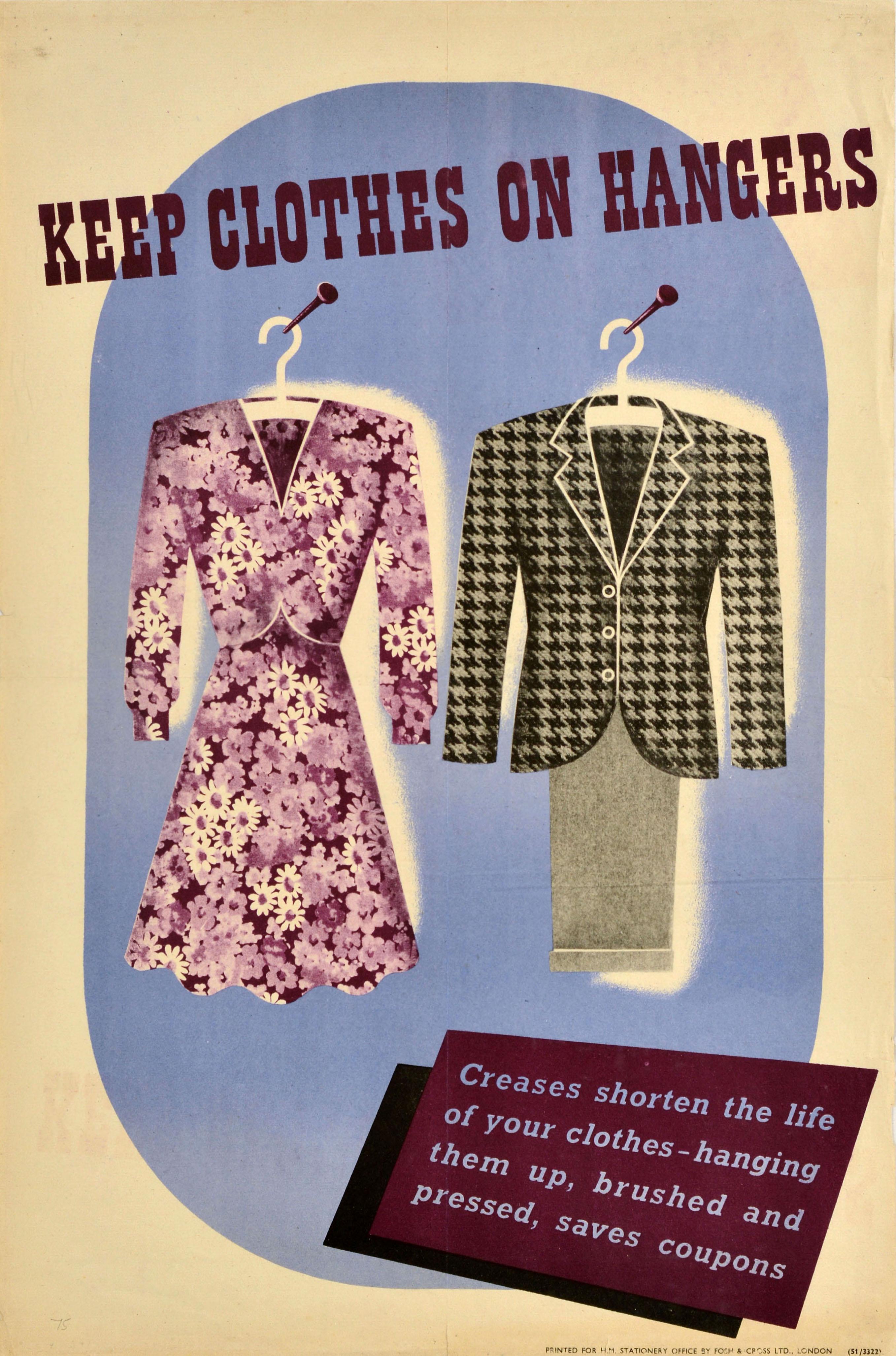 Unknown Print – Original Vintage-Poster „ Keep Clothes On Hangers“, Vintage, Zweiter Weltkrieg, Heimatfront, WWII