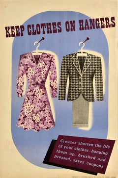 Original Vintage-Poster „ Keep Clothes On Hangers“, Vintage, Zweiter Weltkrieg, Heimatfront, WWII