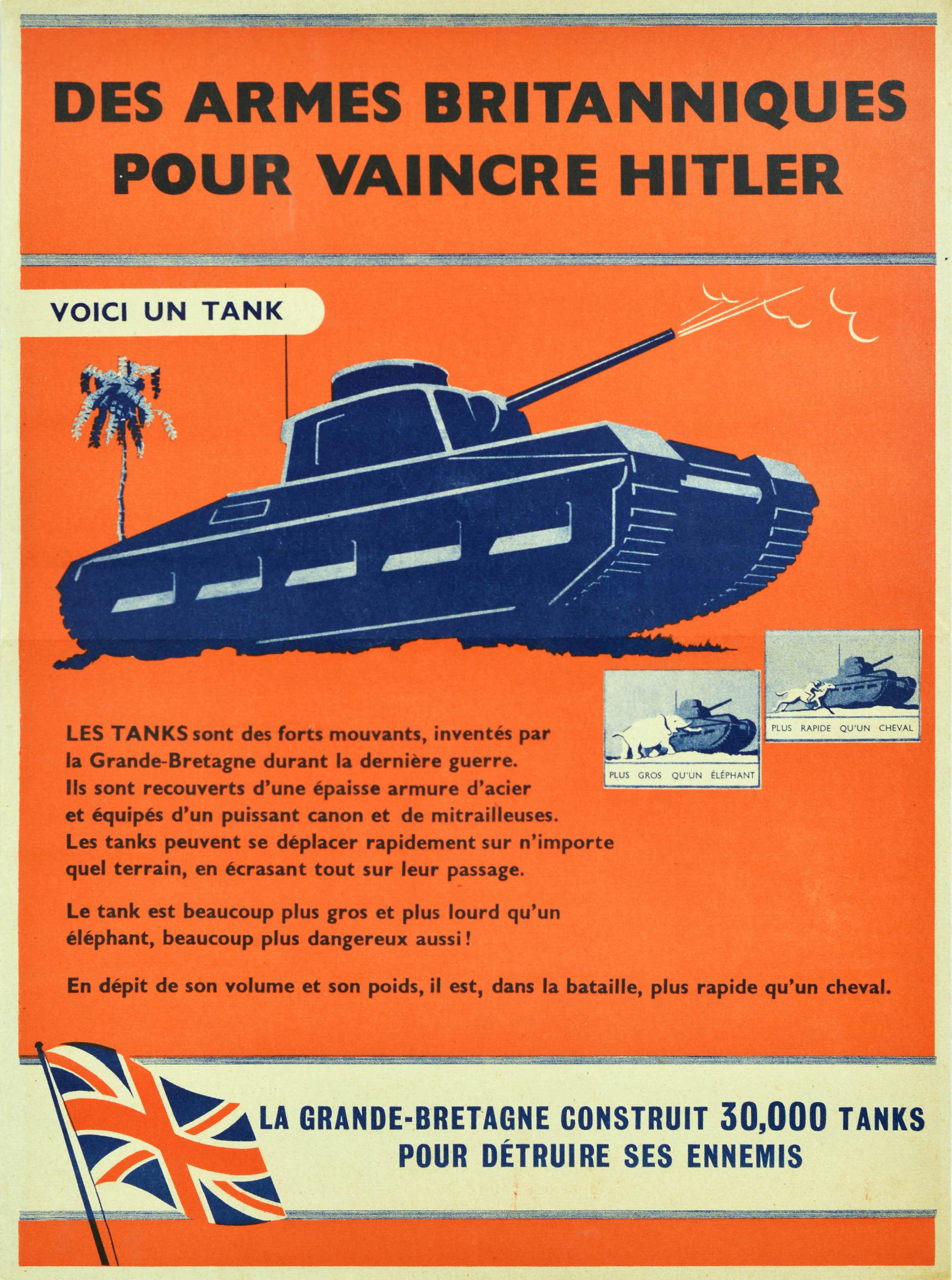 Unknown Print - Original Vintage World War Two Poster British Weapons To Defeat Hitler WWII Tank