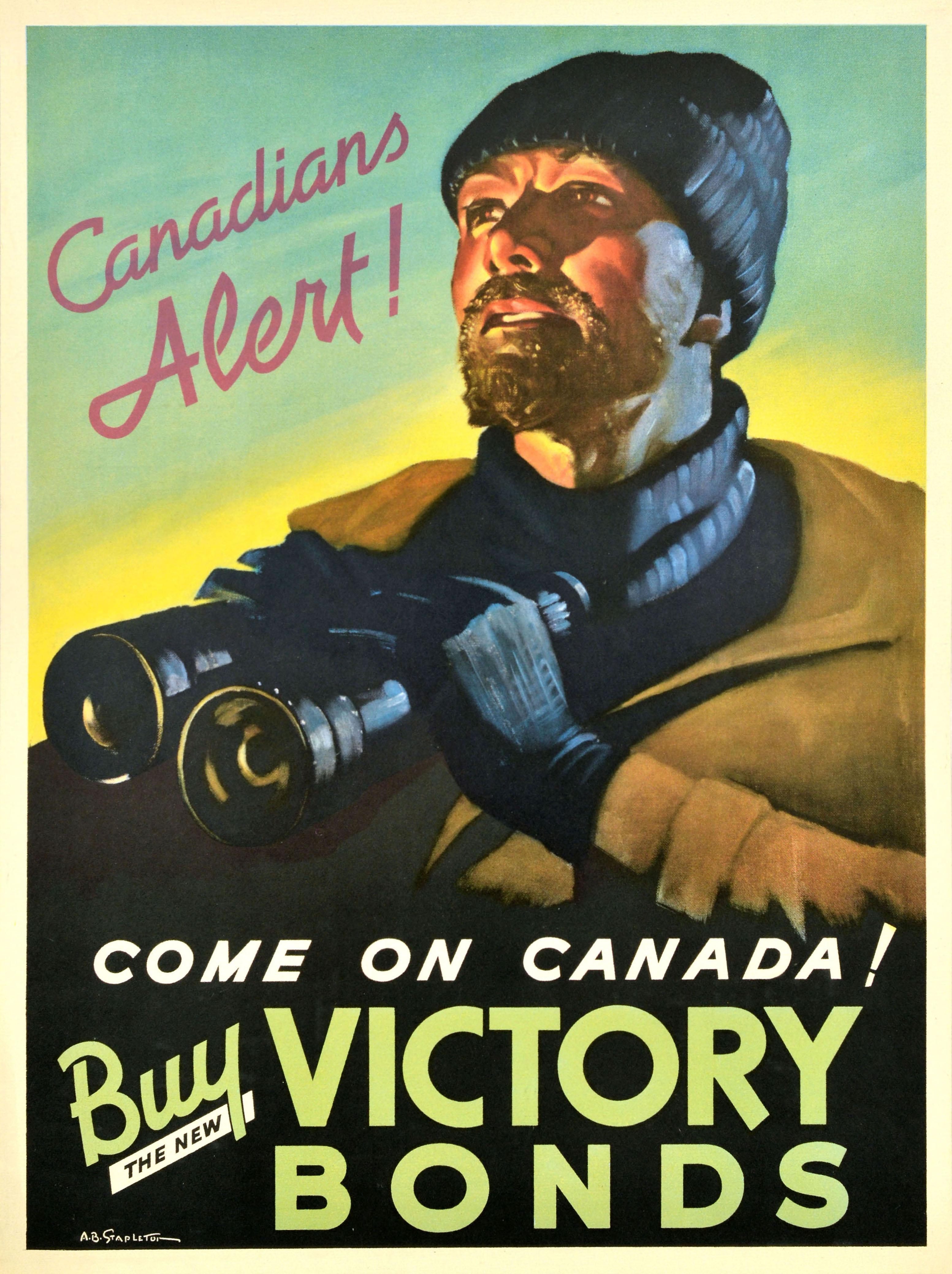 Print di Unknown - Poster originale della seconda guerra mondiale Allarme dei canadesi per l'acquisto di Victory Bonds WWII