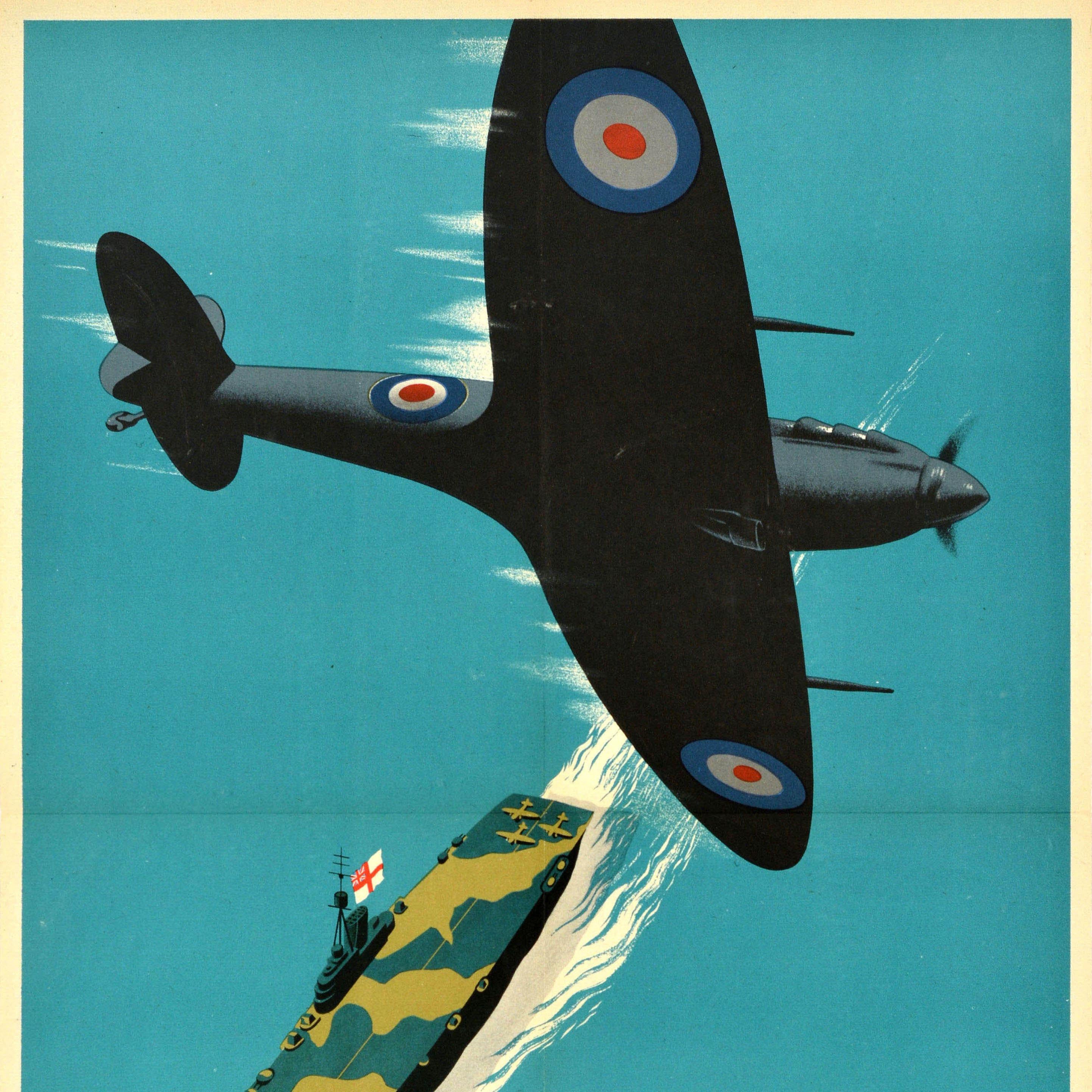 Original Vintage-Poster aus dem Zweiten Weltkrieg, „ Great Britain Will Pursue Japan“, Plane aus dem Zweiten Weltkrieg (Blau), Print, von Unknown