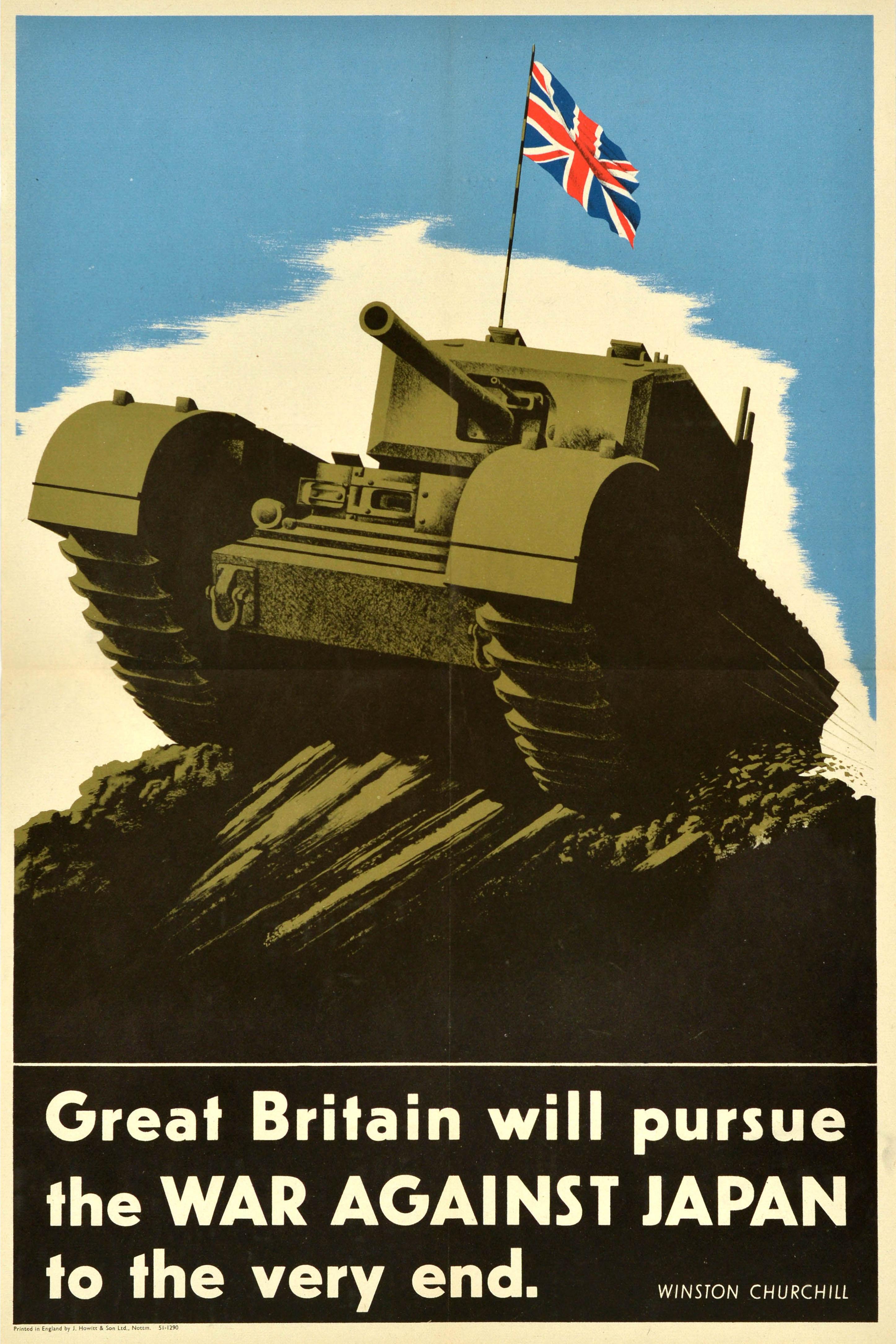 Unknown Print - Original Vintage World War Two Poster Great Britain Will Pursue Japan WWII Tank