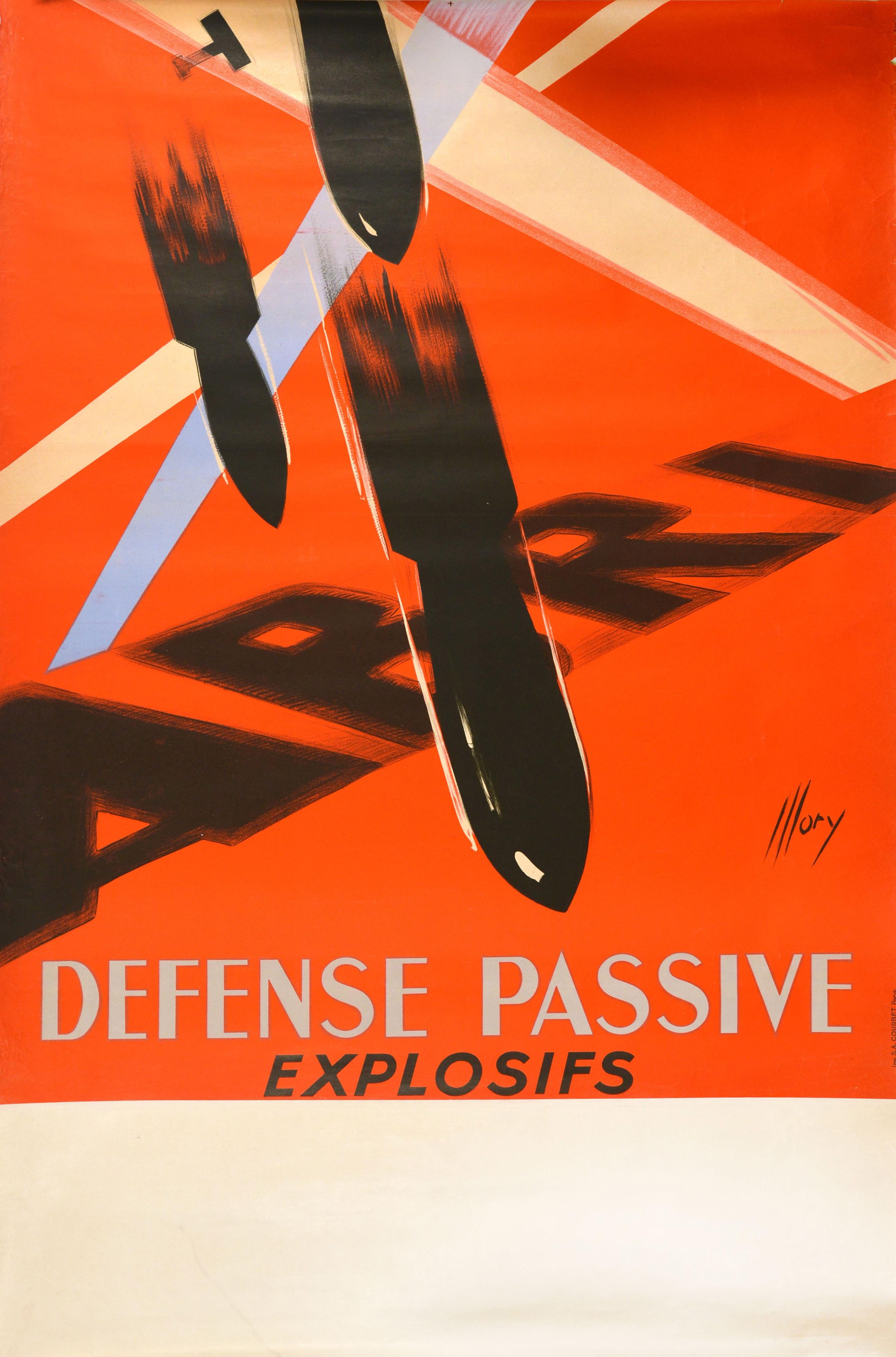 Unknown Print - Original Vintage World War Two Poster Passive Defence WWII Shelter Bombs France
